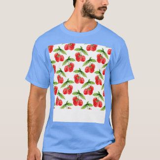 Red Raspberries With Leaves Pattern T-Shirt