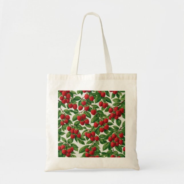 Red Raspberry Botanical Pattern Tote Bag (Front)