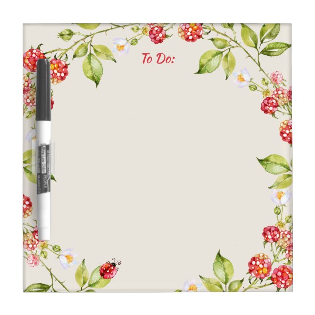 Red Raspberry | Floral Nature Garden Botanical Dry Erase Board (Front)