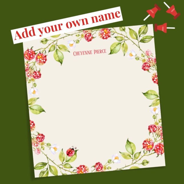 Red Raspberry | Floral Nature Garden Personalized Notepad (Creator Uploaded)