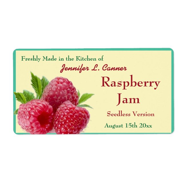 Red Raspberry Jam or Preserves 2 Canning Jar Label (Front)