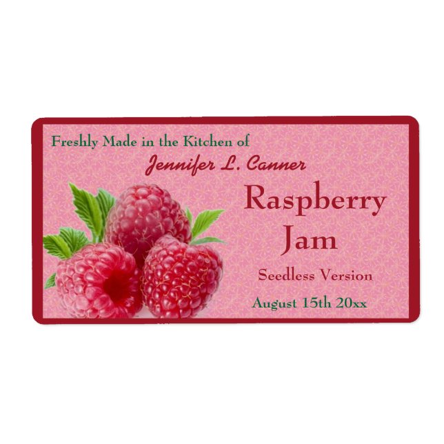 Red Raspberry Jam or Preserves Canning Jar Label (Front)