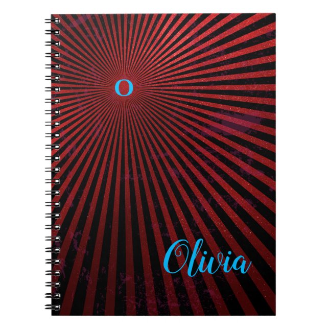 Red Rays Abstract Personalized Notebook (Front)