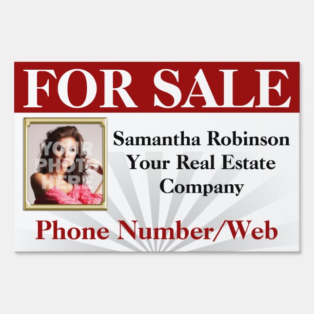 Red Real Estate Agent Broker Custom Photo Sign (Front)