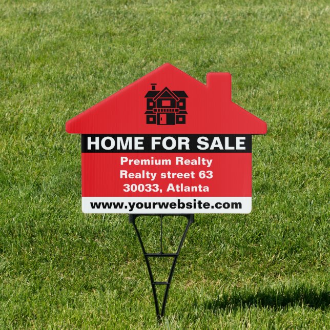 Red Real Estate Agent Home for Sale Sign (Insitu)