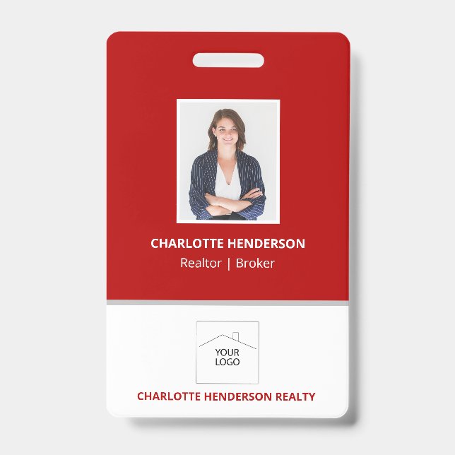Red Real Estate Agent Photo Logo Badge (Front)