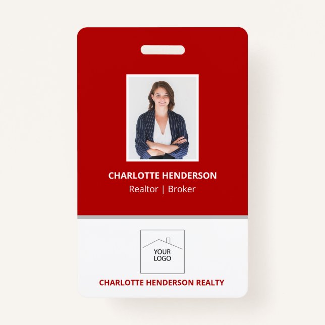 Red Real Estate Agent Photo Logo Badge (Front)