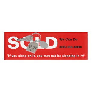 Red Real Estate Agents Sold Sign Magnetic Name Tag