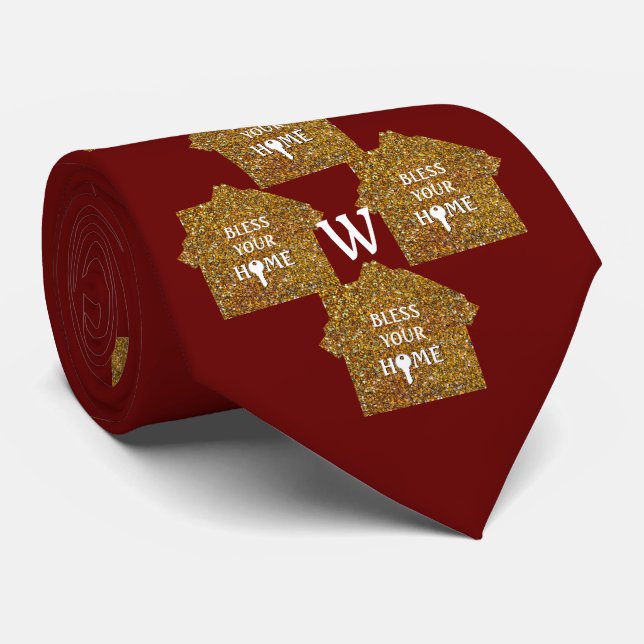Red Real Estate BLESS YOUR HOME Glitter Monogram Neck Tie (Rolled)