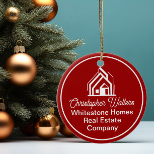Red Real Estate Company Customized Christmas Ceramic Ornament