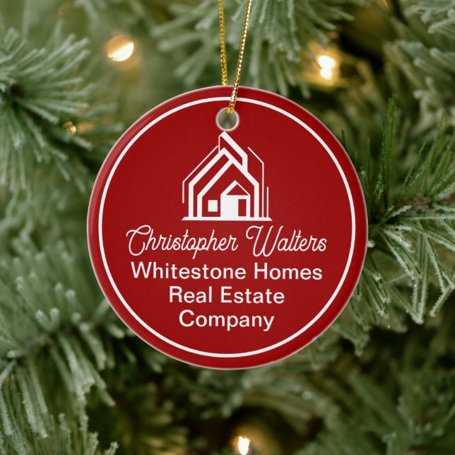 Red Real Estate Company Customized Christmas Ceramic Ornament (Tree)