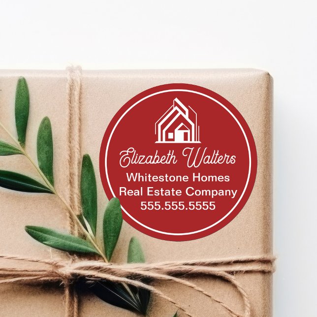 Red Real Estate Company Customized Realtor Classic Round Sticker (Creator Uploaded)