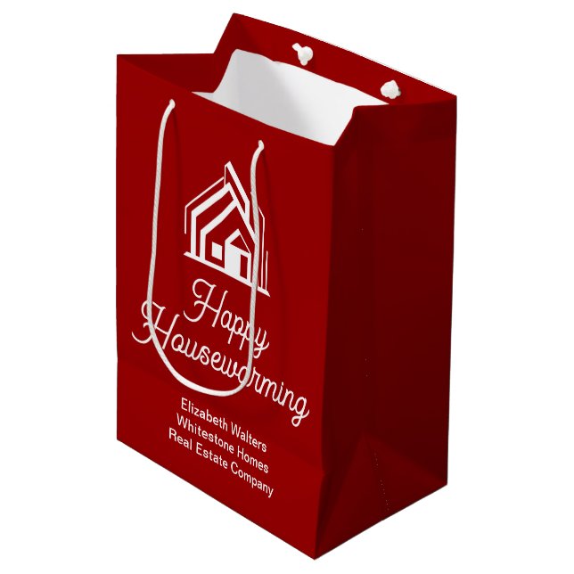 Red Real Estate Company Customized Realtor Medium Gift Bag (Front Angled)