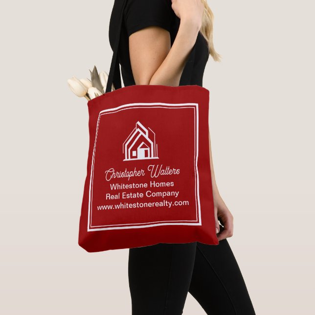 Red Real Estate Company Customized Realtor Tote Bag (Close Up)