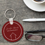 Red Real Estate Company Modern Personalized Realty Keychain<br><div class="desc">This modern realtor keychain is custom made with your realty company name under the the agent name in chic typography. This minimalist burgundy red and white key chain feature a simple line drawing of a house. Contemporary gift for an agent working to help you buy a home.</div>
