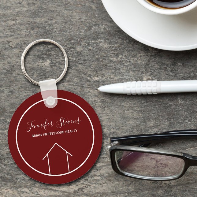 Red Real Estate Company Modern Personalized Realty Keychain (Creator Uploaded)