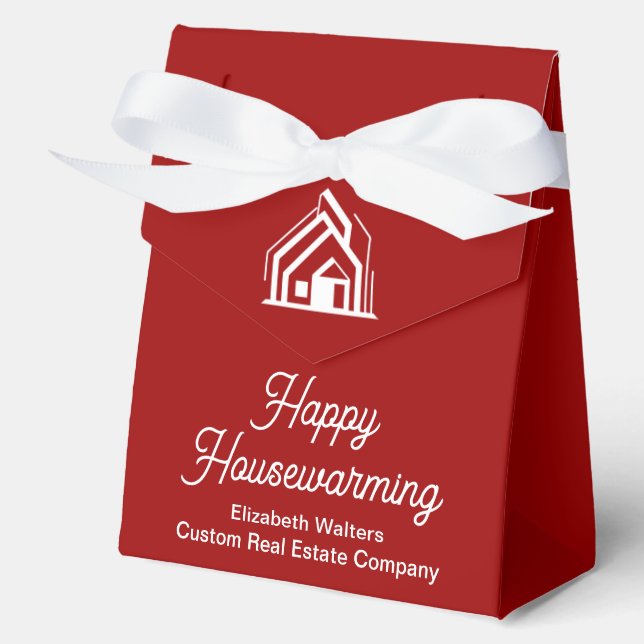 Red Real Estate Happy Housewarming Custom Favor Boxes (Front)