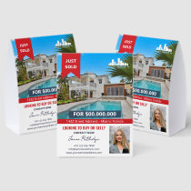 Red Real Estate Just Sold Property Photo Your Logo Paper Table Tent