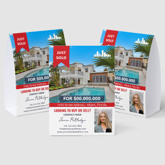 Red Real Estate Just Sold Property Photo Your Logo Paper Table Tent