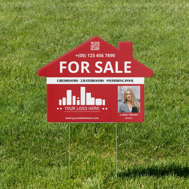 Red Realtor Photo Logo House For Sale QR Code Sign (Insitu)