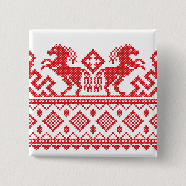 Red rearing horses button (Front)