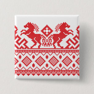 Red rearing horses button