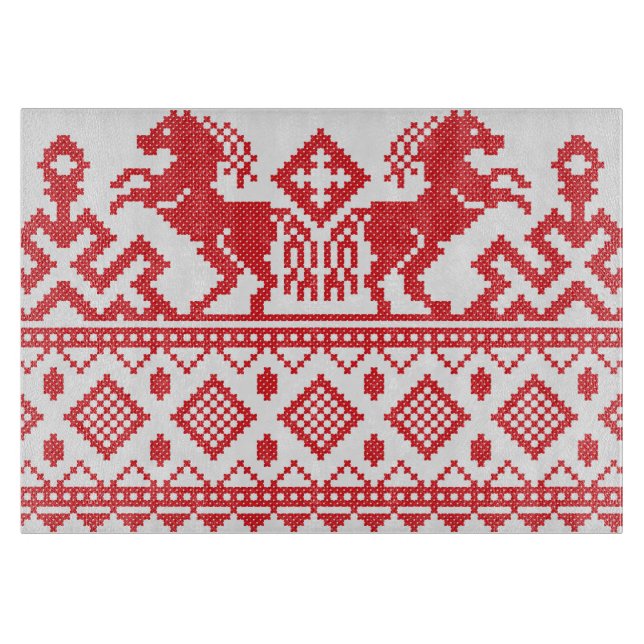 Red rearing horses cutting board (Front)
