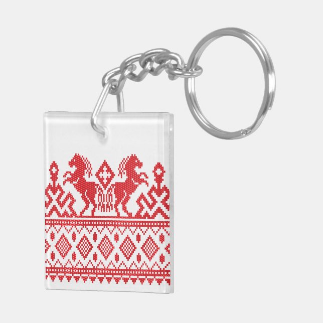 Red rearing horses keychain (Back Right)