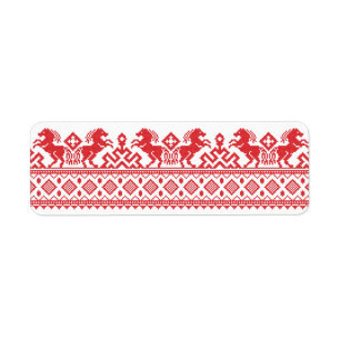 Red rearing horses label