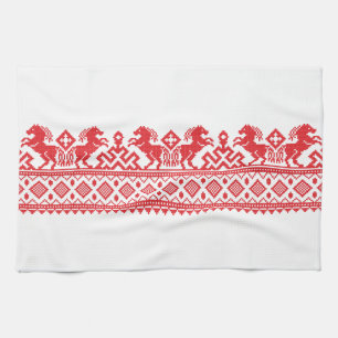 Red rearing horses towel