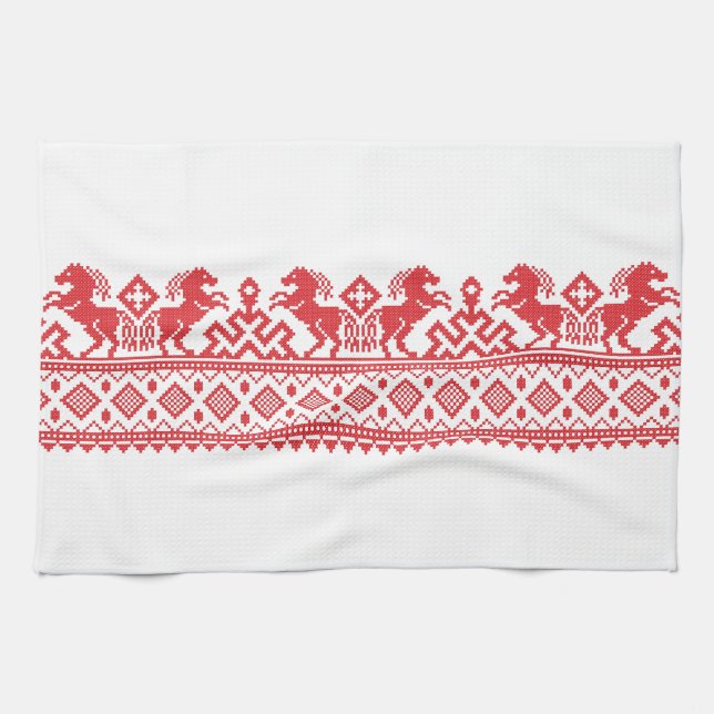 Red rearing horses towel (Horizontal)