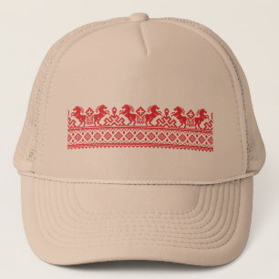 Red rearing horses trucker hat