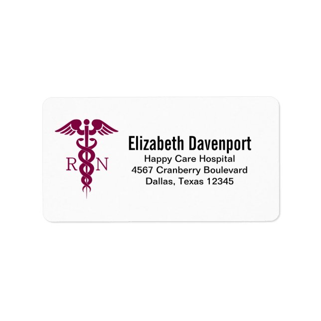 Red Red Caduceus Nurse Medical Symbol Label (Front)