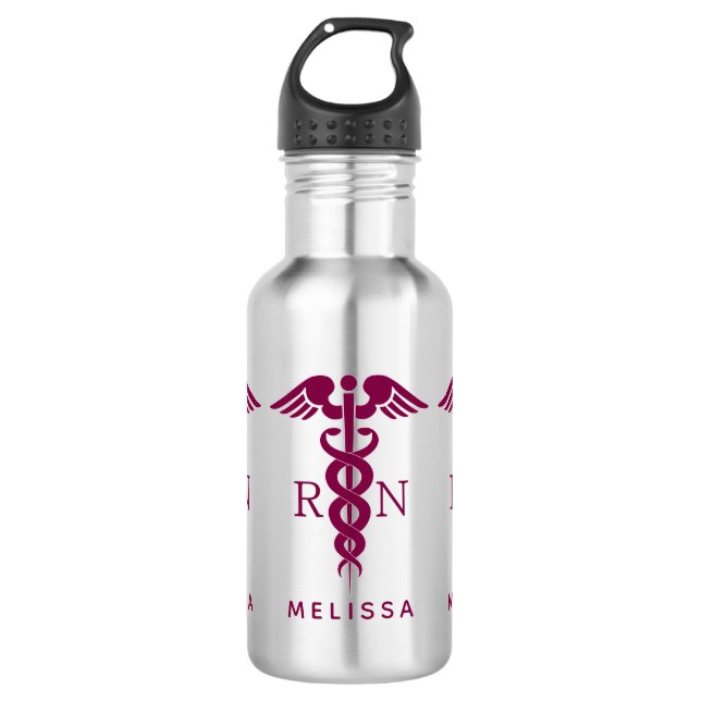 Red Red Caduceus Nurse Medical Symbol Stainless Steel Water Bottle (Front)