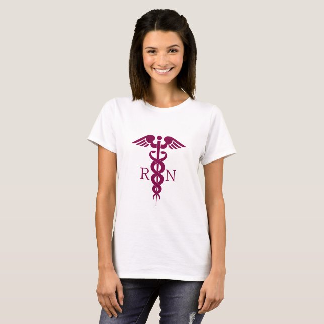 Red Red Caduceus Nurse Medical Symbol T-Shirt (Front Full)