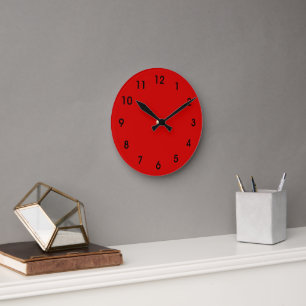 Red-red, party red, solid color, round clock