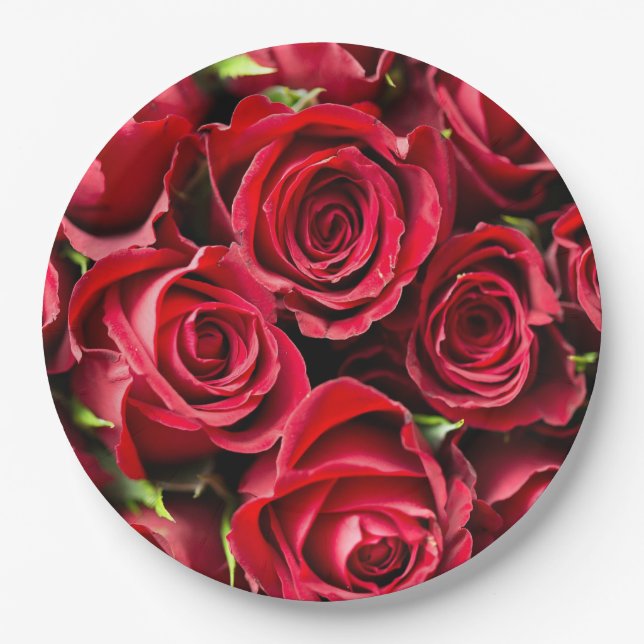 Red, red roses paper plates (Front)