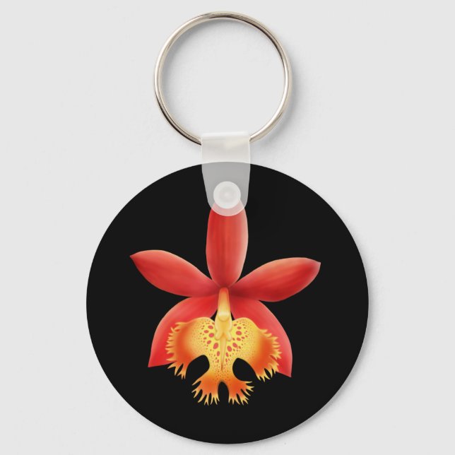 Red Reed Stem Epidendrum Orchid Flower Keychain (Front)