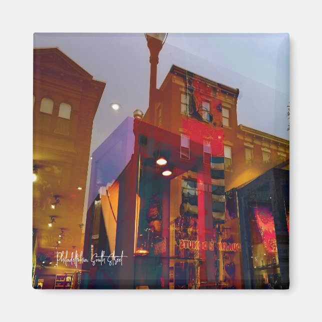 Red reflections on the streets of Philadelphia Magnet (Front)