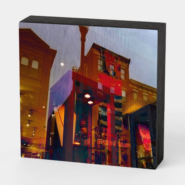 Red reflections on the streets of Philadelphia Wooden Box Sign (Angled Horizontal)