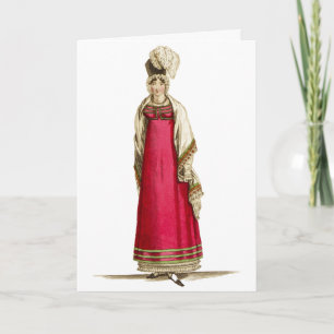 Red Regency Dress, Fashion Drawing 1800s Card