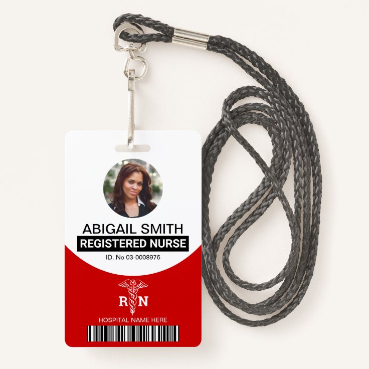Red Registered nurse caduceus photo template Badge | Zazzle