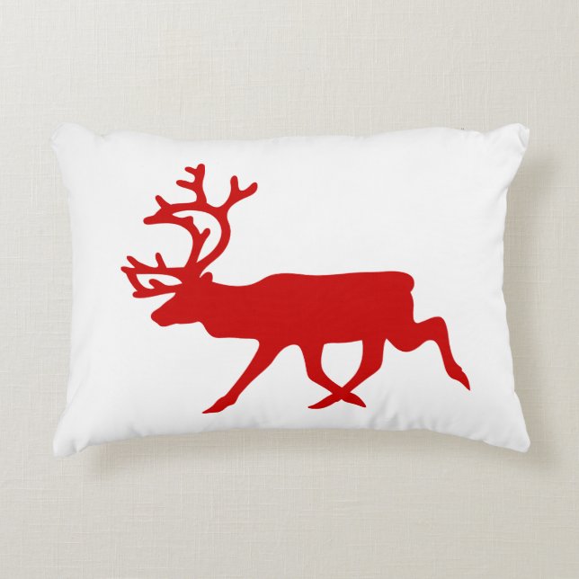 Red Reindeer / Caribou Silhouette Accent Pillow (Front)