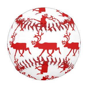 Red Reindeer / Caribou Silhouette Baseball