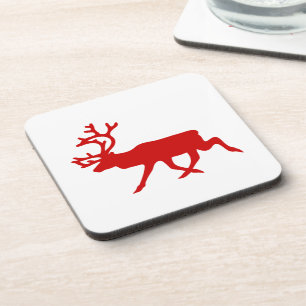 Red Reindeer / Caribou Silhouette Beverage Coaster
