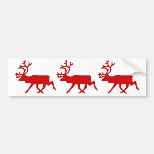Red Reindeer  Caribou Silhouette Bumper Sticker