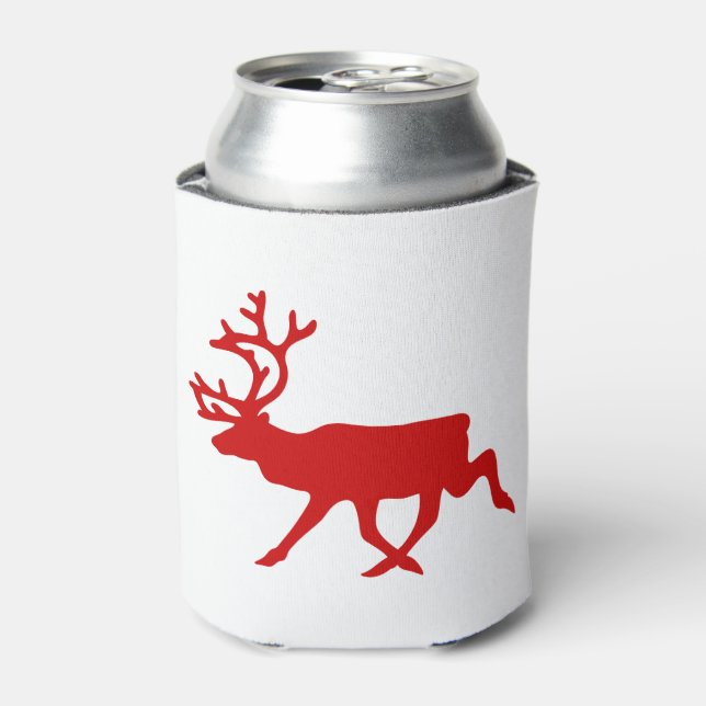 Red Reindeer / Caribou Silhouette Can Cooler (Can Front)