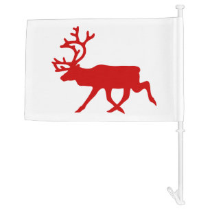Red Reindeer / Caribou Silhouette Car Flag