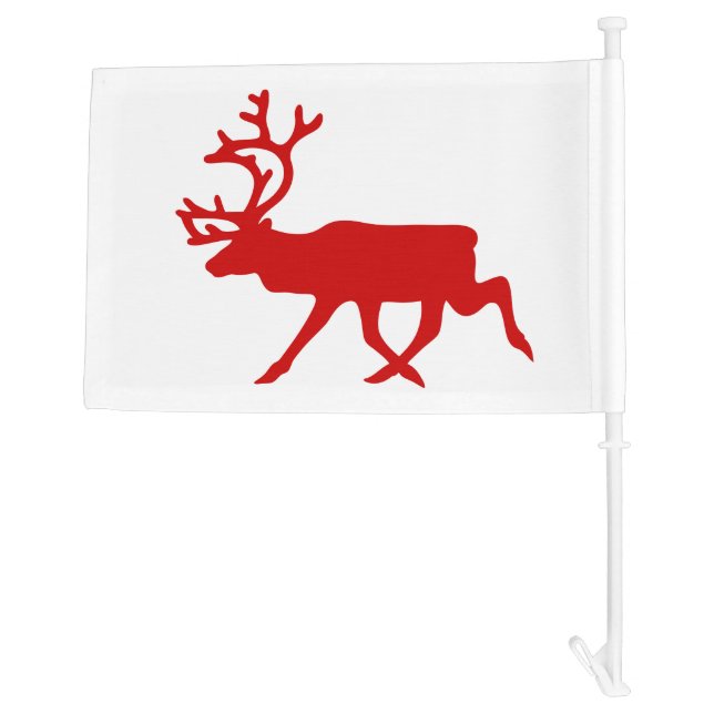 Red Reindeer / Caribou Silhouette Car Flag (Back)