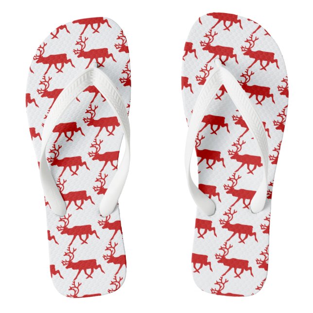Red Reindeer / Caribou Silhouette Flip Flops (Footbed)